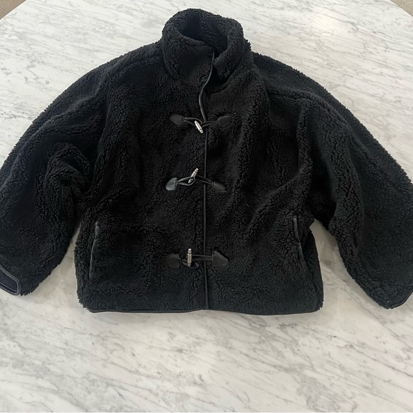 Free People Junie Teddy Jacket in Black XS oversized fleece coat new - Picture 3 of 7